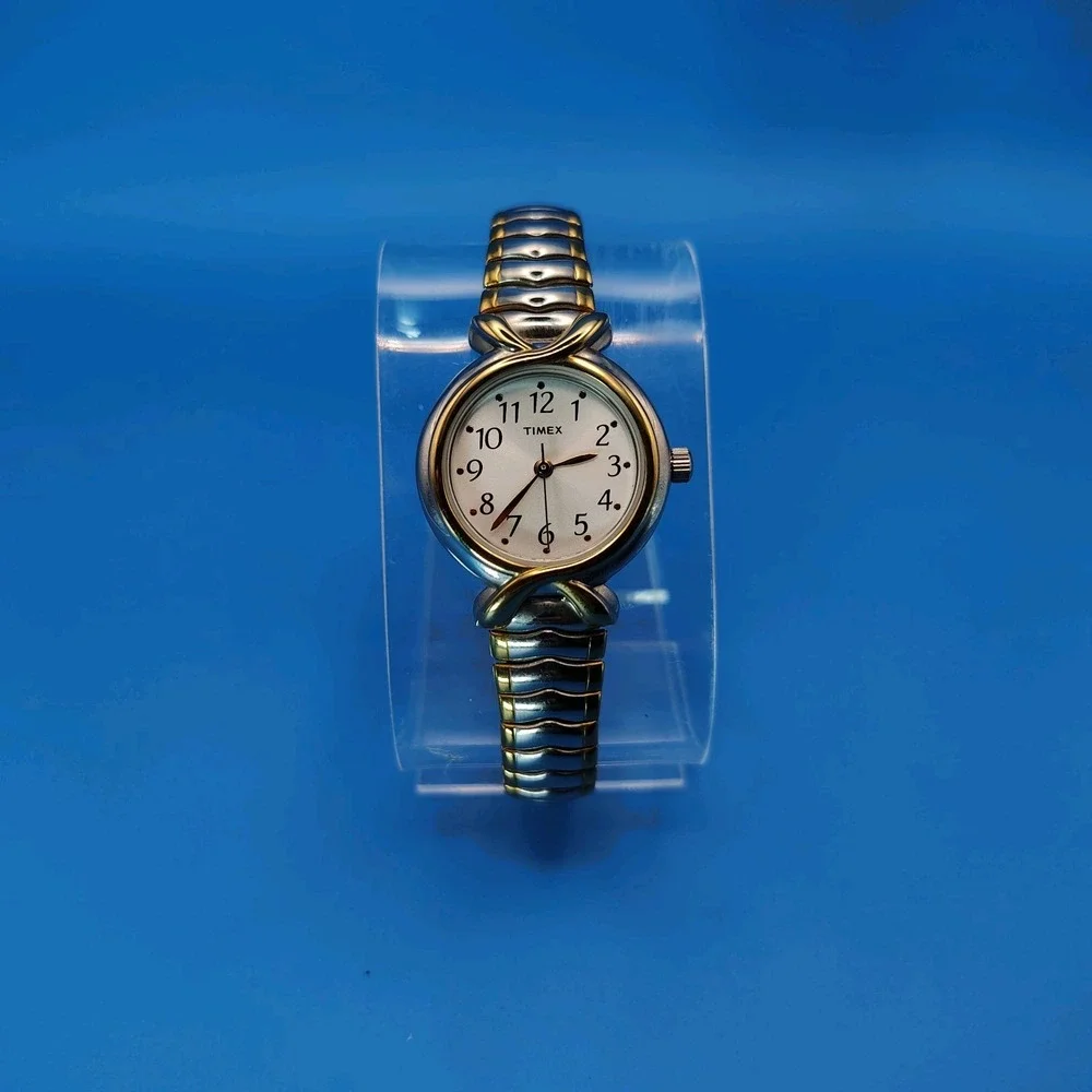 Vintage 2004 Timex‎ 30mm Women's Quartz Watch Two Tone SS Stretch Bracelet
